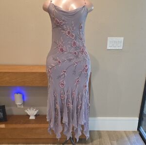 Lillie Rubin Lavender Asymmetrical Dress with Pink Floral Design